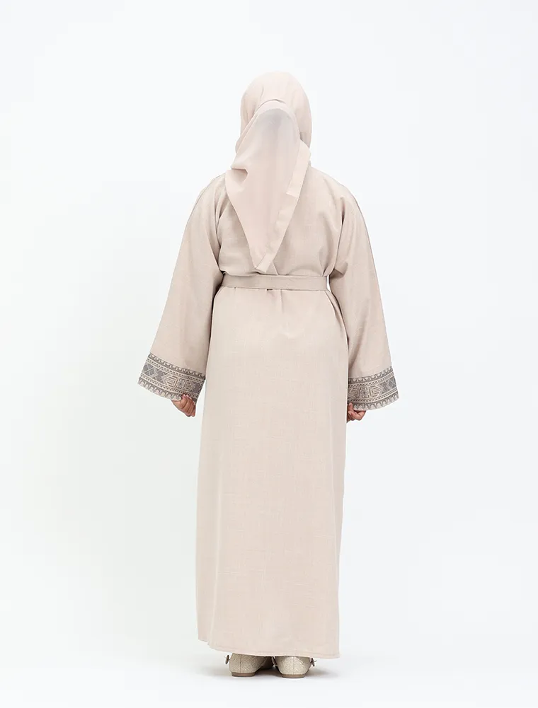 Beige 2 Piece Moroccan Embroidery Girl Abaya